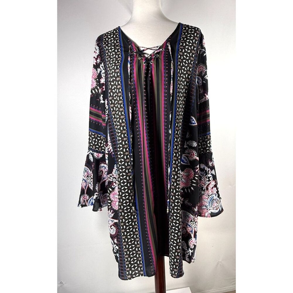 Ella Moon Dress Big Bell Sleeves Multicolor Paisley Size XL Boho Goth Artsy‎ NWT